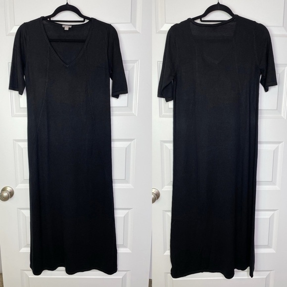J. Jill Wool Blend V-neck Short Sleeve Maxi Dress in Black Women’s Size Small - Picture 1 of 5